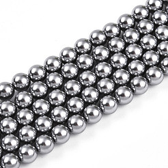 ベーキングペイントパール化ガラスパールビーズ連売り  ラウンド  濃いグレー  5mm  穴：0.6mm  約79~80個/連  15.94~16.14インチ（40.5~41cm）&nbsp;HY-N002-5mm-A01