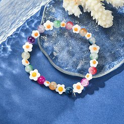天然淡水シェルビーズ  片面エナメル  花  オレンジ  6.5~7x6.5~7x3mm  穴：0.7mm&nbsp;SHEL-YW0001-04A