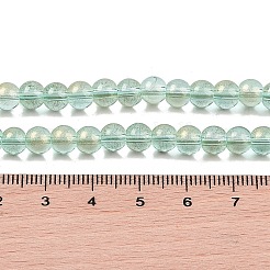 ガラスビーズ連売り  グリッターパウダー付き  ラウンド  薄緑  6x5.5mm  穴：1mm  約142個/連  29.92''（76センチメートル）&nbsp;X-GLAA-K068-01A-10