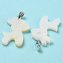 天然淡水シェルのペンダント  プラチナメッキ合金スナップオンベイル付き鹿チャーム  ホワイトスモーク  30x18x3mm  穴：5.5x2mm&nbsp;PALLOY-Q462-05P