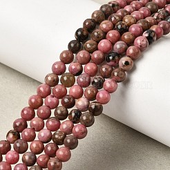天然石ロードナイトビーズ連売り  ラウンド  4mm  穴：0.8mm  約85~90個/連  14.9インチ〜15.1インチ&nbsp;G-G735-10-4mm