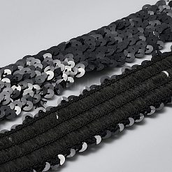 ポリエステル&プラスチック製のパイレットビーズ  スパンコールビーズ  装飾アクセサリー  ブラック  35~38mm  約5ヤード/カード&nbsp;OCOR-WH0086-62C