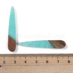 レジン＆ウッドパーツ  ティアドロップチャーム  アクアマリン  44x7.5x3.5mm  穴：1.2mm&nbsp;WOOD-F015-01H
