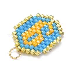 ビーズの数字9のチャーム  織機模様のガラスシードビーズペンダント  丸カン付き  ゴールド  19x14.5x1.5mm  穴：2.9mm&nbsp;PALLOY-MZ00907-10