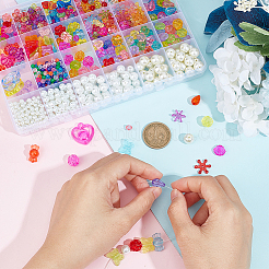 DIYジュエリー作りの発見キット  ガラスパールビーズを含む  アクリルビーズ＆ペンダント  オーバル&蝶&花&ハート&キャンディ&ランタン&スノーフレーク  ミックスカラー  960個/箱&nbsp;MACR-NB0001-29