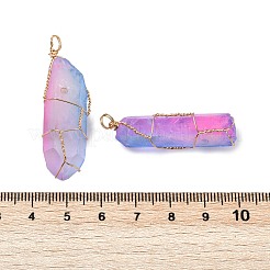 16 個の電気メッキ生ラフ天然水晶ペンダント  ライトゴールドメッキの銅線に包まれたナゲットチャーム  多面カット  カラフル  32~46x8.5~9.5x8~10mm  穴：4mm&nbsp;PALLOY-AB00115