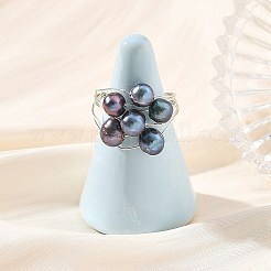 丸い銅線に天然養殖淡水真珠をあしらった指輪  染め  銀  18mm  usサイズ9 3/4(19.5mm)&nbsp;RJEW-JR01097