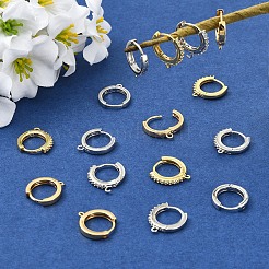 16個 4スタイル 真鍮 マイクロパヴェ クリアキュービックジルコニア ハギーフープピアス金具  長持ちメッキ  フラットラウンド  本物の金メッキと本物のプラチナメッキ  15x13.5~14x2~2.5mm  穴：1~1.2mm  ピン：1mm  4個/スタイル&nbsp;EJEW-YW0001-19