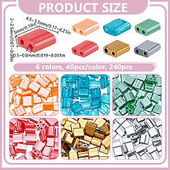 240個6色2穴ガラスシードビーズ  長方形  ミックスカラー  5x4.5~5.5x2~2.5mm  穴：0.5~0.8mm  40個/カラー&nbsp;SEED-HY0001-41
