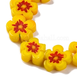 ハンドメイドミッレフィオーリ ランプワークビーズ連売り  花  ゴールド  13x13x3.5mm  穴：0.6mm  約28個/連  13.58''（34.5センチメートル）&nbsp;LAMP-G164-08D