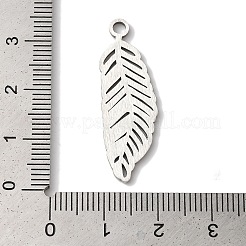 変色しない304ステンレススチールペンダント  葉のチャーム  ステンレス鋼色  33x11x1.5mm  穴：2mm&nbsp;STAS-L081-005P-01