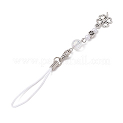 チベット風合金とガラスの携帯ストラップ  クローバー  アンティークシルバー  11.5cm&nbsp;HJEW-JM02312