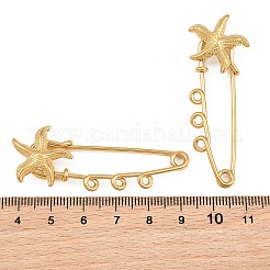 ヒトデ型304ステンレススチール製安全ピンブローチ金具  トリプルループ付きキルトピン 夏のビーチアクセサリー  イオンプレーティング（ip）  長持ちメッキ  ゴールドカラー  55x19x8mm  穴：2mm&nbsp;SA-CBA098D-16H-G03
