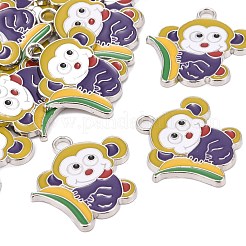 合金エナメルチャーム  子供のジュエリーには猿ペンダント  カドミウムフリー＆鉛フリー  青紫色  26x25.5x2mm  穴：2.5mm&nbsp;EA5857Y-3