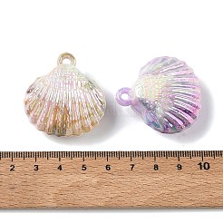 UVメッキ不透明アクリルパーツ  貝殻の形のチャーム  ミックスカラー  36x34x19mm  穴：3.5mm&nbsp;AC-CBA617C-03