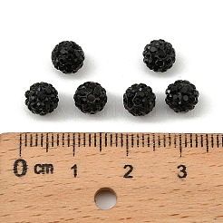 手作り樹脂粘土ディスコボールビーズ  ガラスラインストーン付き  ジェット  pp13（1.9~2mm）  4列ラインストーン  6mm  穴：1mm&nbsp;RB-R040-6mm-06