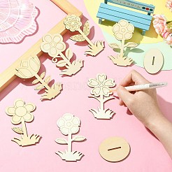 6 スタイル DIY 未完成の木の花の切り抜き  スロット付き  クラフト絵画用品用  フラワーウッドチップ30個  ベース30個  バリーウッド  59~60x40~50x97.5~100mm&nbsp;WOOD-CJ0002-30