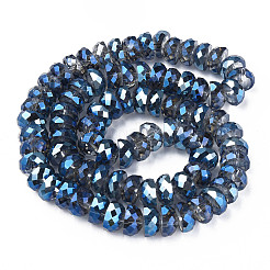 電気メッキ透明ガラスビーズ連売り  多面カット  半円  ブルー  9x5mm  穴：1.6mm  約75個/連  16.14インチ（41cm）&nbsp;EGLA-N002-37-F01