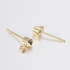304ステンレススチールスタッドピアスセッティング  カン付き  先のとがったリボリラインストーン用  ゴールドカラー  3.5x3mm  穴：1.5mm  トレイ：3mm  ピン：0.8mm&nbsp;X-STAS-H436-23