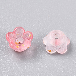 つや消し透明なアクリルビーズ  花  金箔  インディアンレッド  5.5~6x3mm  穴：1.5mm  約1086個/50g&nbsp;X-OACR-N137-72E
