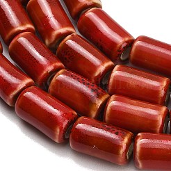 手作り陶器ビーズ連売り  光沢釉の磁器  コラム  レッド  17x10mm  穴：2.8mm  約21個/連  14.37''（36.5センチメートル）&nbsp;PR-CBA9CFF-05