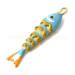 ラックメッキ真鍮チャーム  キュービックジルコニアエナメル  魚のチャーム  長持ちメッキ  鉛フリー＆カドミウムフリー  ライトスカイブルー  46x10.5x7.5mm  穴：4x2.5mm&nbsp;X-KK-A268-05G-C05