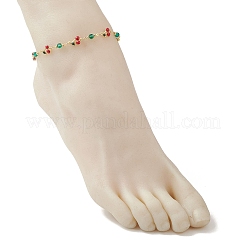 真鍮エナメルとグリーンガラスの赤いチェリーリンクアンクレット（女性用）  ゴールドカラー  9-5/8インチ（24.3cm）&nbsp;AJEW-AN00772