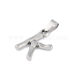 変色しない304ステンレススチールペンダント  竹風  ステンレス鋼色  文字.k  19.5x12x3mm  穴：3x7mm&nbsp;STAS-F235-01P-K