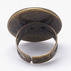 調節可能な真鍮製皿付リングパーツ  フラットラウンド  サイズ8  アンティークブロンズ  トレイ：23mm  18mm&nbsp;LS-KK-D527-27AB