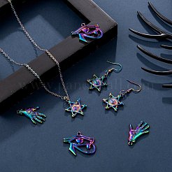 12個3スタイルメッキ合金ペンダント  ダビデの星とホルスの目とエジプトの目と目の手  虹色  25~27x20~31x2~3.5mm  穴：1.6~2mm  4個/スタイル&nbsp;FIND-LS0001-44MC