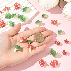 15個3スタイルのプラスチックペンダント  アクリルと金メッキの真鍮ループ付き  キノコ  シーグリーン  18~23x15~22mm  穴：1.5mm  5個/スタイル&nbsp;KY-YW0002-28A