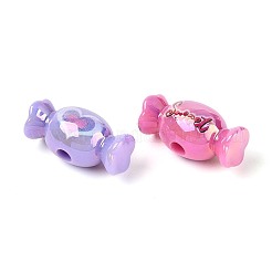 UVメッキ不透明アクリルビーズ  虹色の  ハート/甘い言葉が書かれたキャンディー  ミックスカラー  11.5x24x12mm  穴：3.5mm&nbsp;PACR-T018-03M