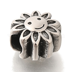 304ステンレススチールヨーロピアンビーズ  大穴ビーズ  花  アンティークシルバー  12x8.5mm  穴：4mm&nbsp;STAS-G350-03AS