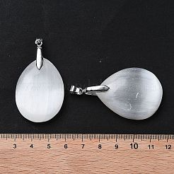 天然亜セレン酸塩ビッグペンダント  プラチナトーンのラックメッキ真鍮スナップオンベイル付き  ティアドロップ  52x30x10.5mm  穴：4x7mm&nbsp;G-M091-01A