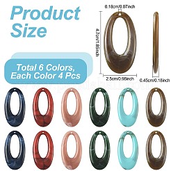 24個6色アクリルパーツ  天然石風  オーバル  ミックスカラー  47x25x4.5mm  穴：1.8mm  4個/カラー&nbsp;OACR-FS0002-64