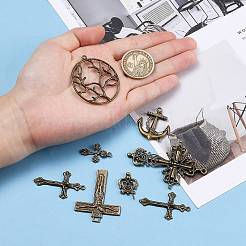 合金のチベット風チャーム  混合図形  アンティークブロンズ  31~60x31~60x3~4mm  穴：1~2mm&nbsp;TIBEP-X0005-03-AB
