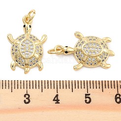 真鍮舗装クリアキュービックジルコニアペンダント  カドミウムフリー＆鉛フリー  カメ  丸カン付き  カメ  21x14x4mm  穴：5mm&nbsp;KK-U009-12L-G