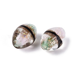 ツートンカラーの手作りホイルガラスビーズ  腰のドラム  淡緑色  17~19x11~12.5mm  穴：0.8~1.4mm&nbsp;FOIL-Q001-01G