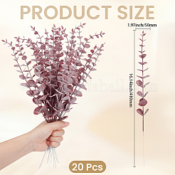 プラスチック製の人工ユーカリの葉20枚  花瓶、ウェディングブーケ、家の装飾用  レッド  410x50mm&nbsp;DJEW-GF0001-88B