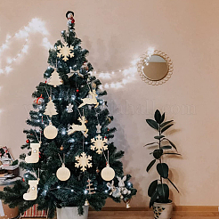 11スタイルの未完成の木製クリスマスペンダントデコレーション  アルミベル付き  DIYクラフトクリスマス吊り飾り用  混合模様  74.5~93x57.5~92x2mm  100個/箱&nbsp;HJEW-WR0001-06