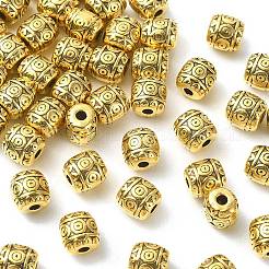 チベット風合金ビーズ  鉛フリー＆カドミウムフリー  バレル  アンティーク黄金  6x6mm  穴：1.6mm&nbsp;PALLOY-YW0001-78