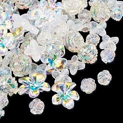 DIYジュエリー作りのパーツキット  アクリルビーズとビーズキャップを含む  ABカラー  花  クリアAB  11.5~20.5x11.5~24x5.5~16.5mm  穴：1.5~2.5mm  70個/セット&nbsp;DIY-TA0014-48
