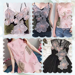 オーガンジーの花と葉5個  DIY 縫製装飾アクセサリー  ミックスカラー  215~290x130~250x1mm&nbsp;DIY-WH0622-250