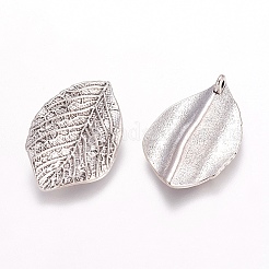 合金のチベット風チャーム  カドミウムフリー＆鉛フリー  葉  アンティークシルバー色  33x21x2mm  穴：2mm&nbsp;TIBEB-A101351-AS-LF