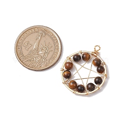 天然混合宝石銅線巻きスターペンダント  五芒星チャーム  ライトゴールド  31x26x5mm  穴：1.8mm&nbsp;PALLOY-JF02832