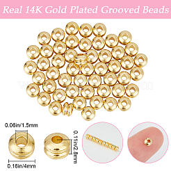 真鍮ビーズ80個  スジ入りビーズ  コラム  14KGP本金メッキ  4x2.8mm  穴：1.5mm&nbsp;KK-BBC0013-06