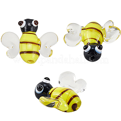 12個の手作りランプワークビーズ  ミツバチ  きいろ  15.5~16.5x18.5~19x8mm  穴：1.4mm&nbsp;LAMP-SC0001-55