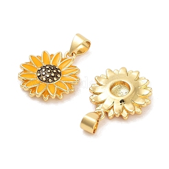 ラックメッキ真鍮エナメルペンダント  長持ちメッキ  カドミウムフリー＆鉛フリー  18KGP本金メッキ  花のチャーム  ゴールド  17x15x3.5mm  穴：5x3.5mm&nbsp;KK-Z064-03G