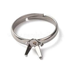 304ステンレススチールカフリング部品  4つの爪のプロングリングのセッティング  トレイ：6x6mm  3mm  内径：17mm&nbsp;STAS-D372-01P-06