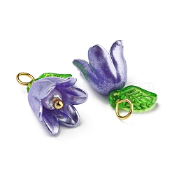 アクリルパーツ  金色の真鍮ループ付き  真珠とスズラン  暗い蘭  13~13.5x10~11.5mm  穴：2.5~3mm&nbsp;LS-OACR-D012-01B